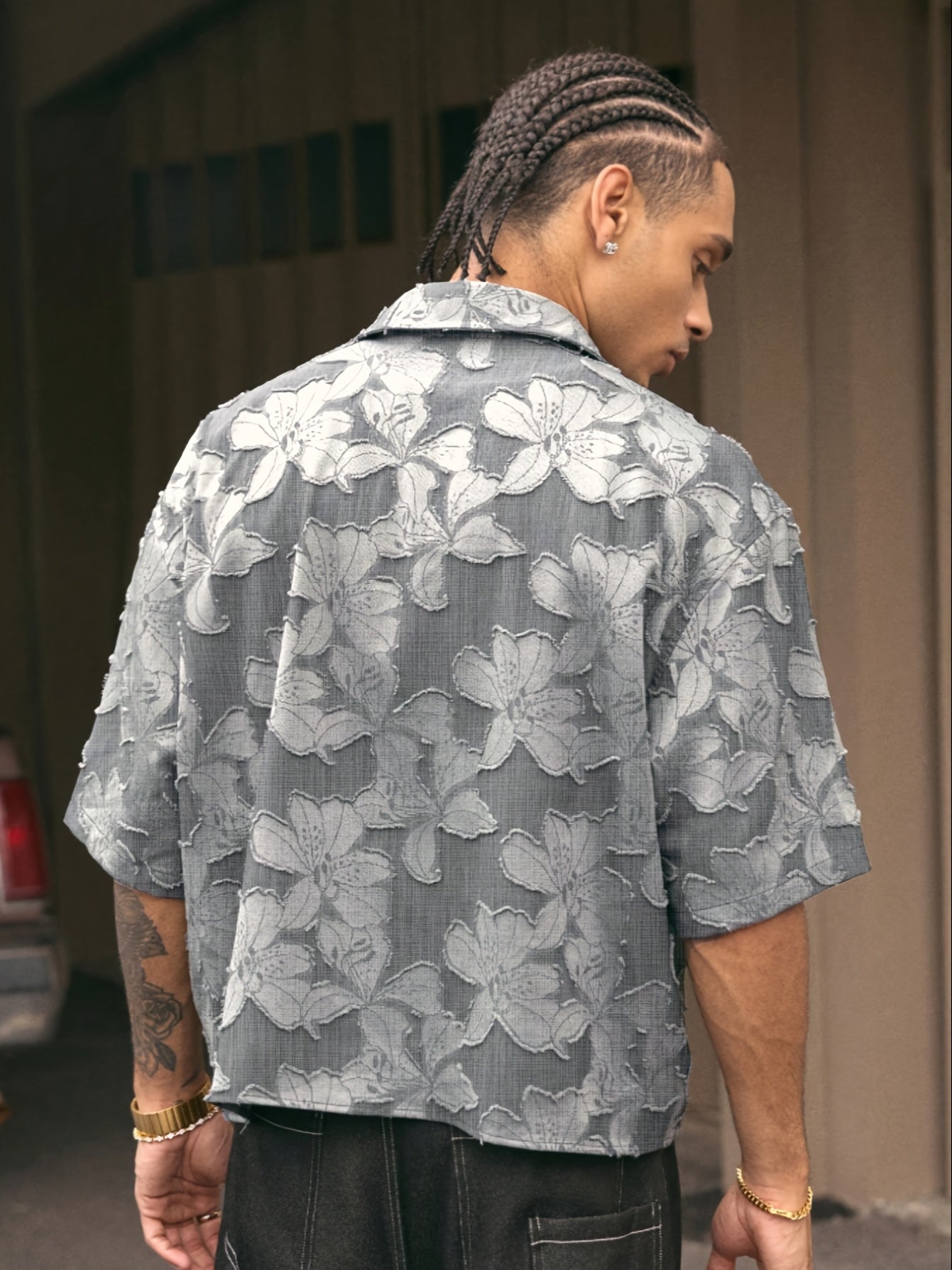 Lencensa - Chemise Homme Manches Courtes Motif Floral