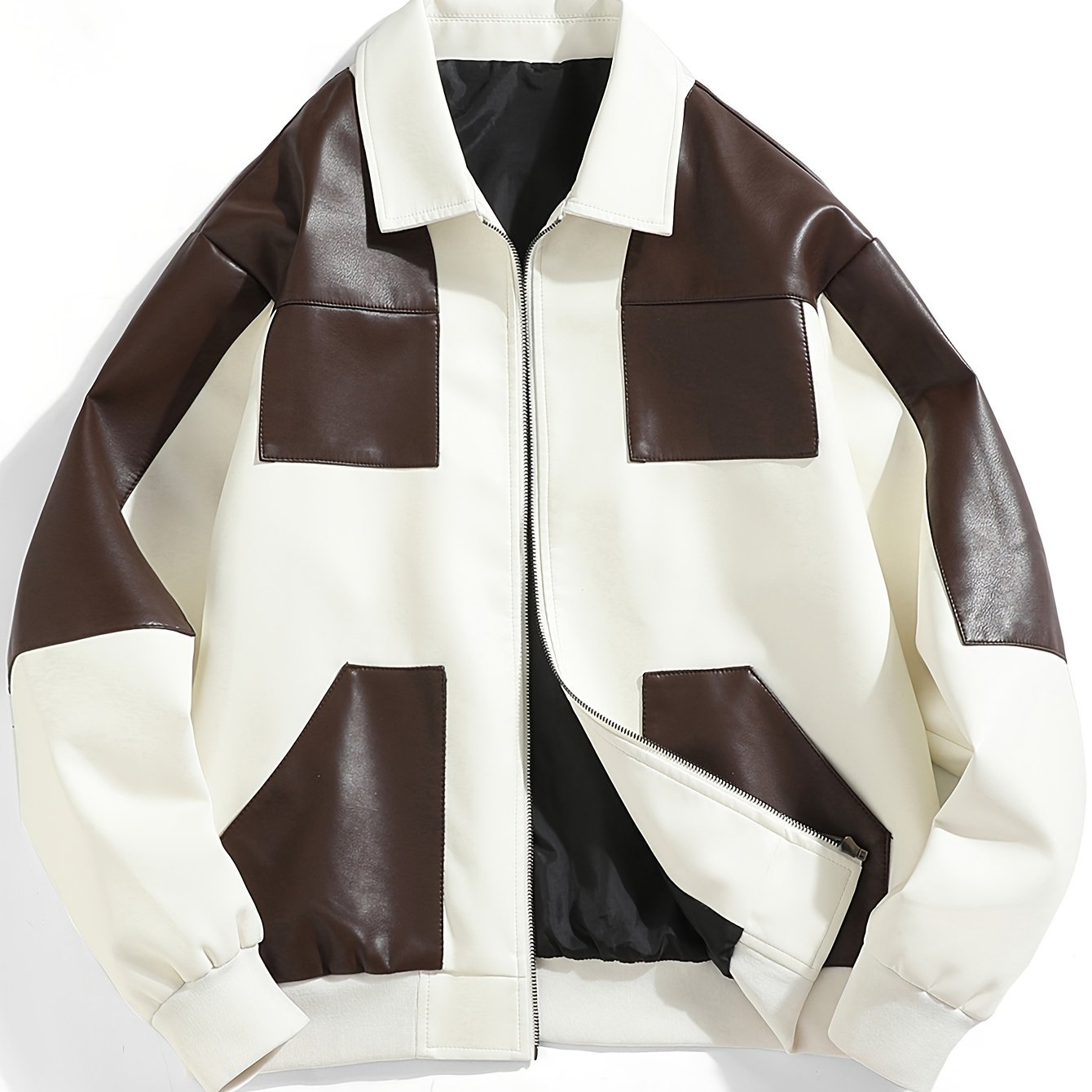 Veste Homme Simili Cuir - Bomber Beige et Marron - Lencensa 