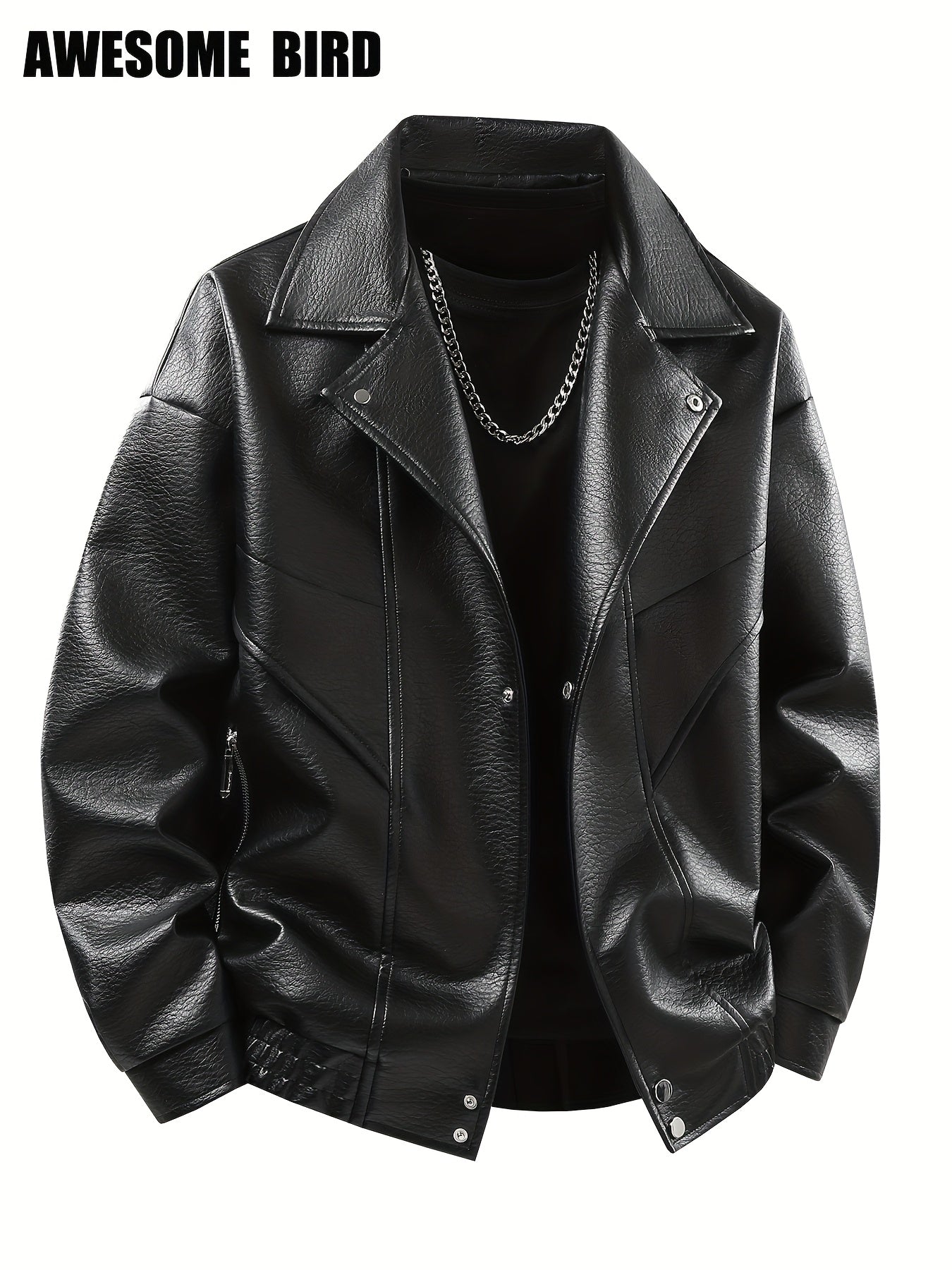 Lencensa - Veste Cuir PU Homme Marron Style urbain