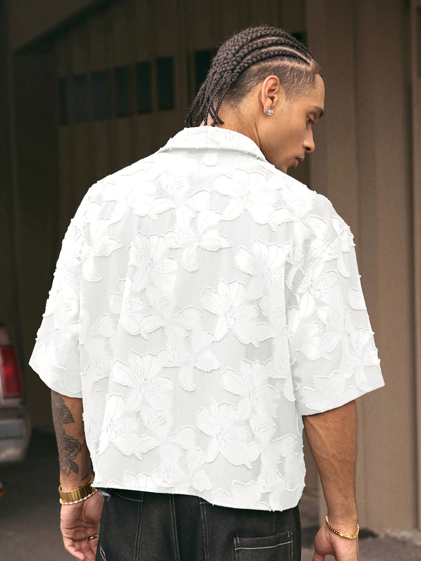 Lencensa - Chemise Homme Manches Courtes Motif Floral