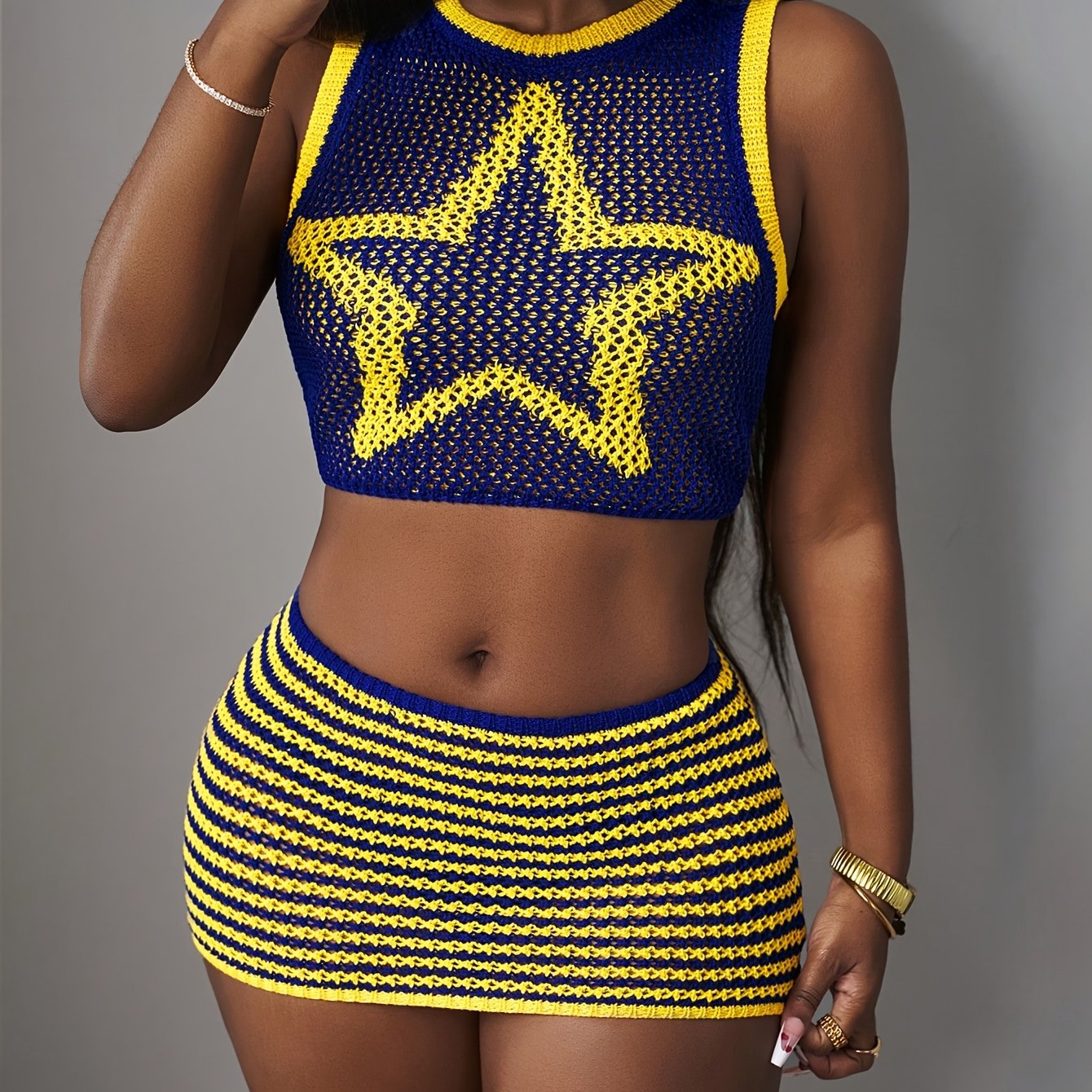Lencensa - Ensemble Femme Top Étoile et Jupe Mini Bodycon