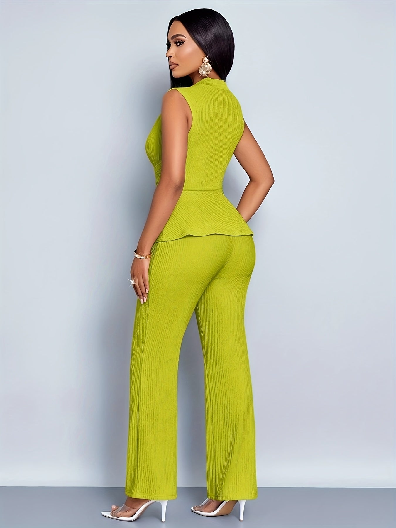 Lencensa - Ensemble Femme T-Shirt Col V et Pantalon Large