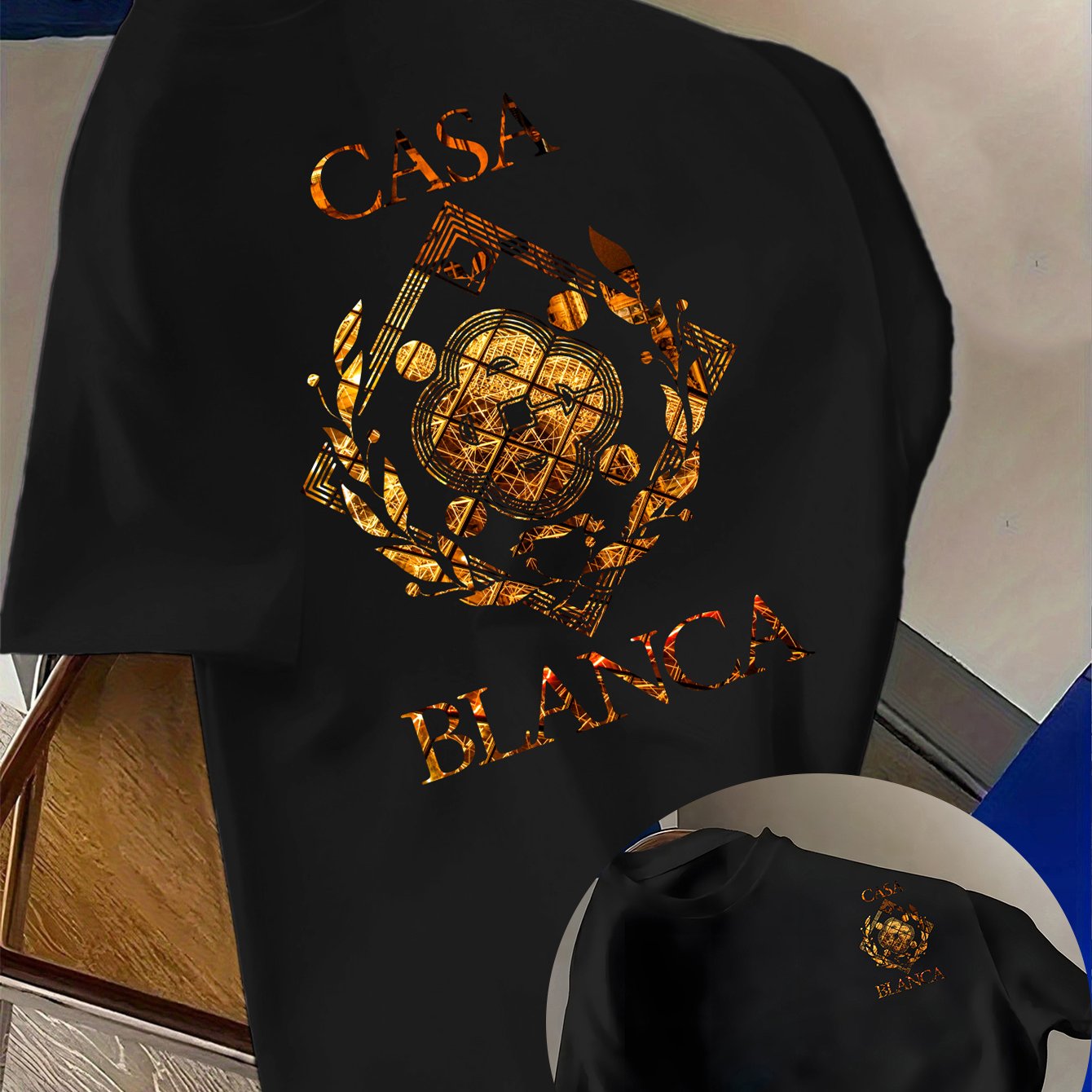 Lencensa - T-Shirt Homme Casa Blanca Graphique Bleu