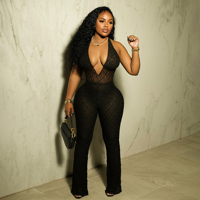 Women's Halterneck Lace Jumpsuit - Lencensa 