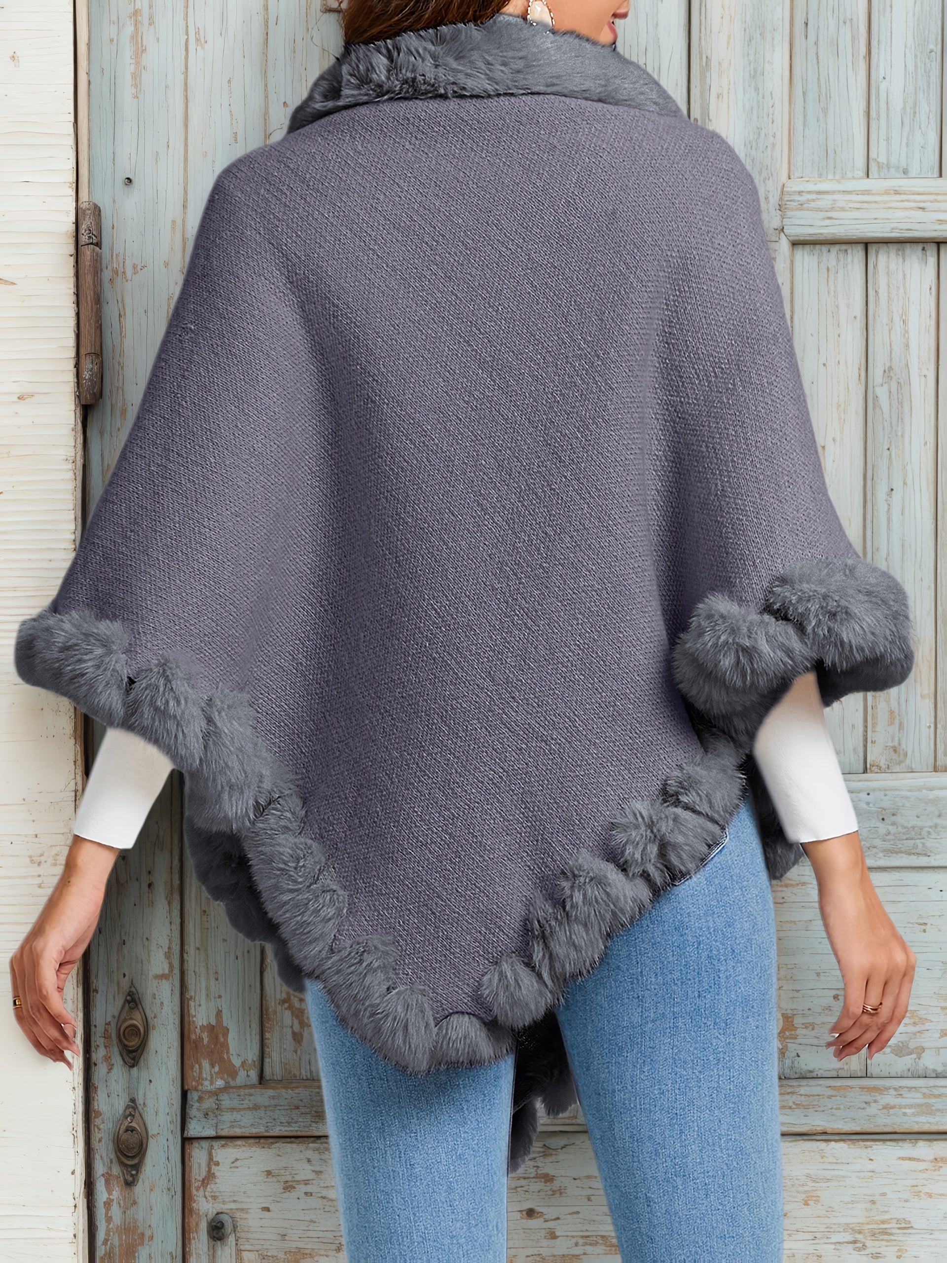 Pure Body" Elegant Special Edition Women's Solid Color Waffle Pullover, 100% Polyester with Faux Fur Collar Splice, Stylish and Warm Sweater for Autumn/Winter, Suitable for Outdoors, Office & Home Wear, Hand Washable, Gift Id - Lencensa 