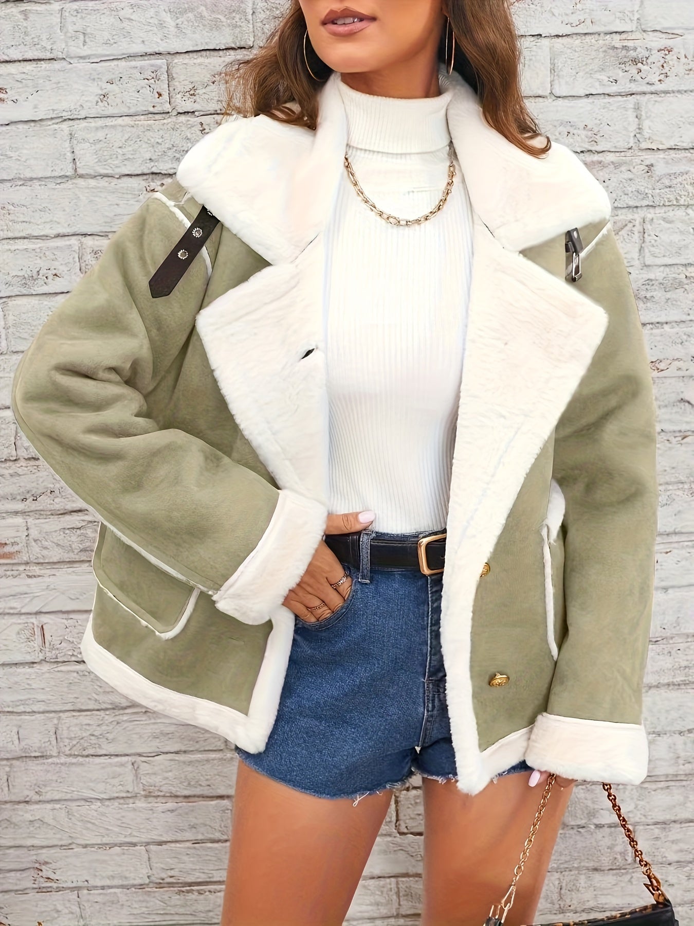 Lapel Plush Jacket, Winter Warm Casual Outwear, Women's Clothing - Lencensa 