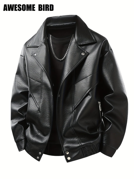 Lencensa - Veste Cuir PU Homme Marron Style urbain