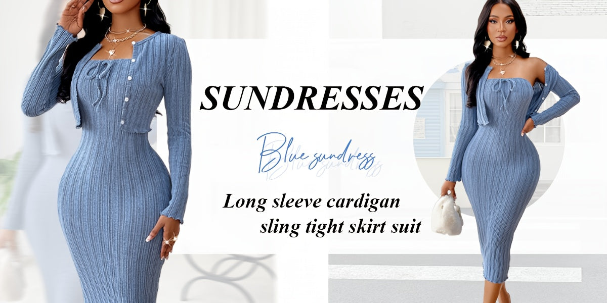 Lencensa - Ensemble Femme Robe et Veste Casual Chic