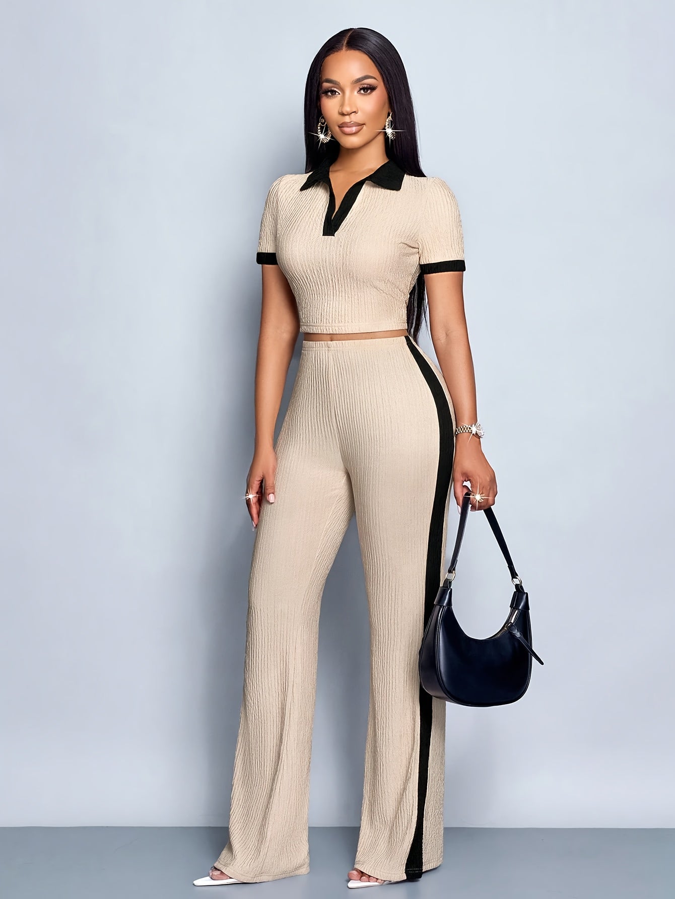 Lencensa - Ensemble Femme T-Shirt et Pantalon Évasé Été