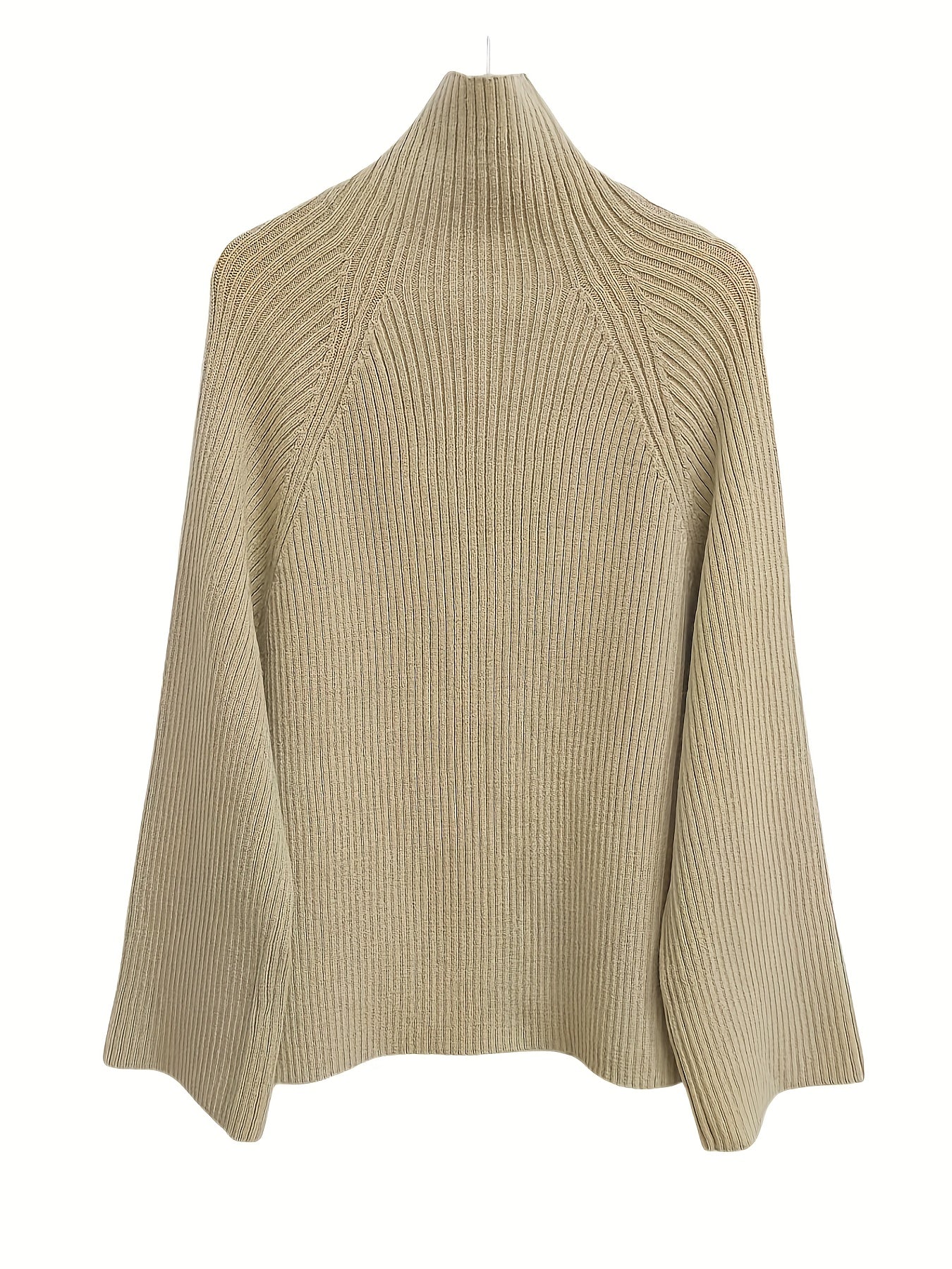 Women'S Elegant High-Neck Long Sleeve Top & Wide-Leg Pants Set - Beige Ribbed Sweater with Drawstring Waist, Casual Fall/Winter Outfit, Casual Attire|Ribbed Texture| Construction, Sweater Set - Lencensa 