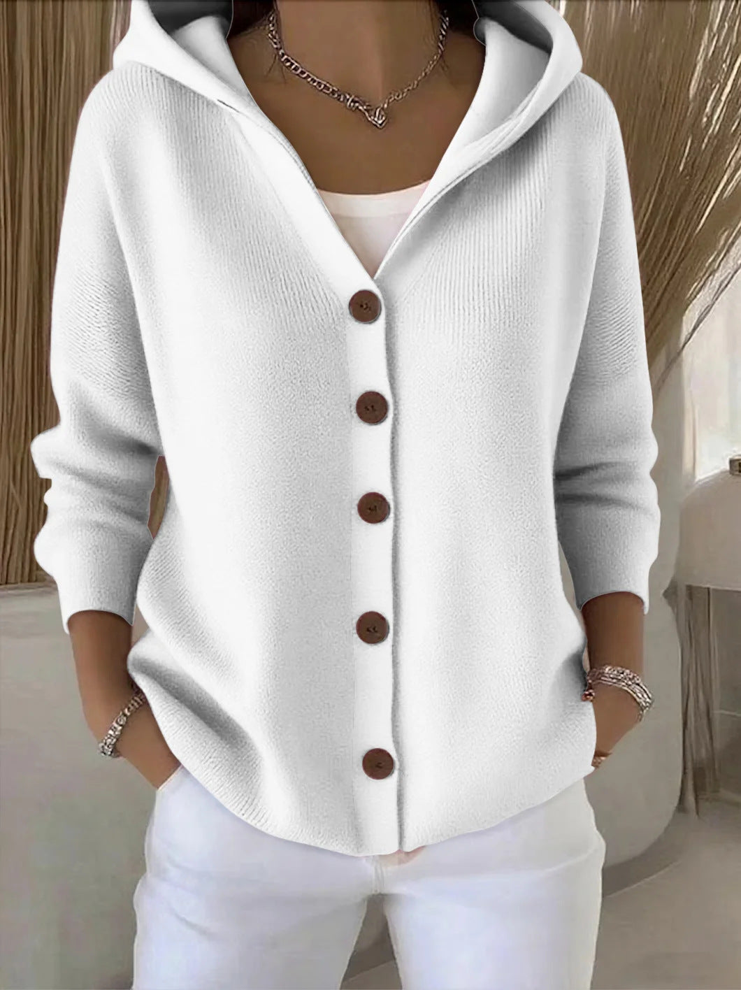 Women's Hooded Knit Cardigan - Lencensa 