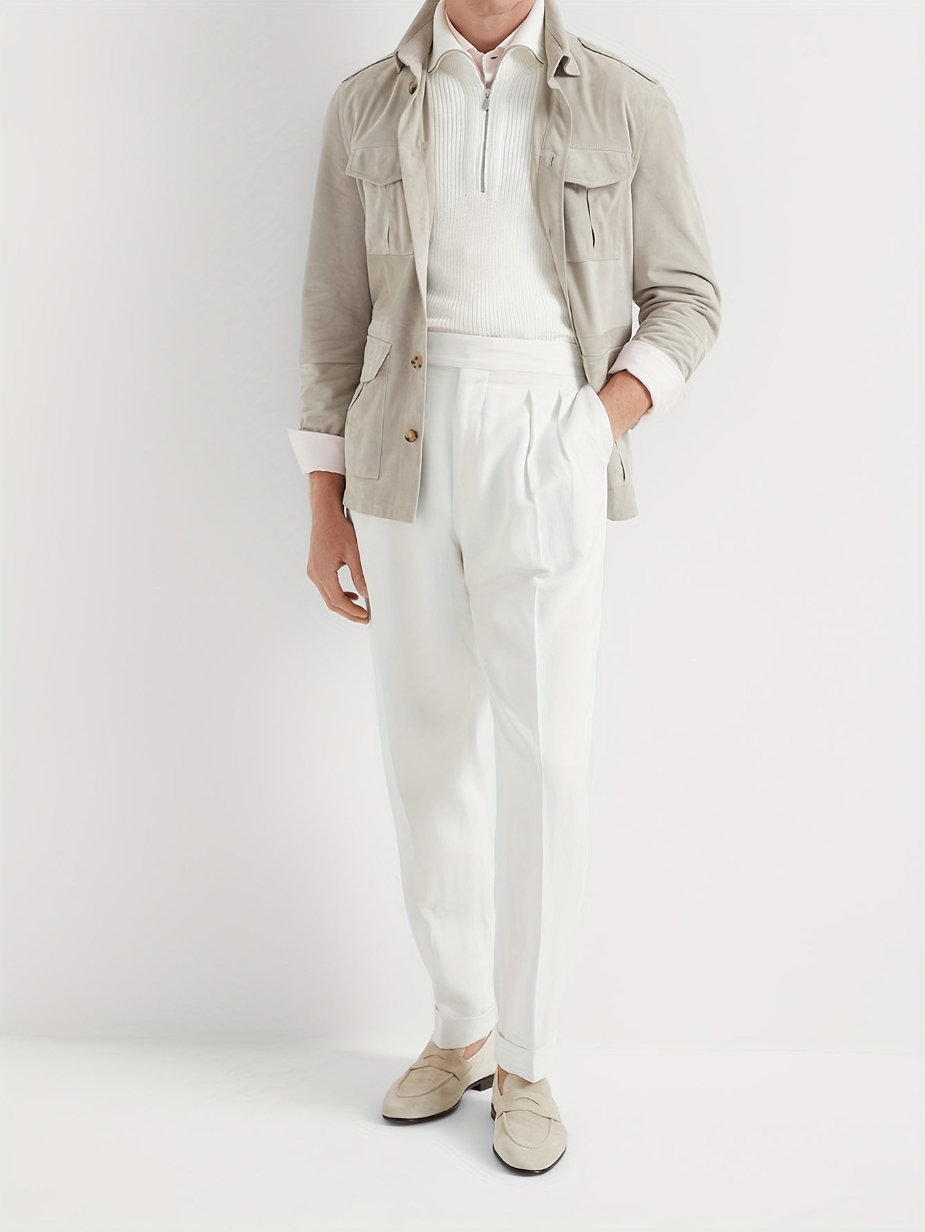 Lencensa - Pantalon Homme Taille Haute Beige Formel