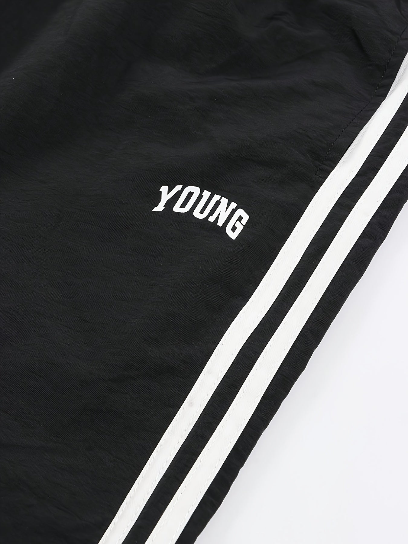Joggers athlétiques légers pour hommes - Vert vibrant à rayures blanches, imprimé "JEUNE", coupe ample, taille à cordon de serrage, parfait pour la salle de sport, les vêtements décontractés ou le cadeau pour la famille et les amis, pantalon