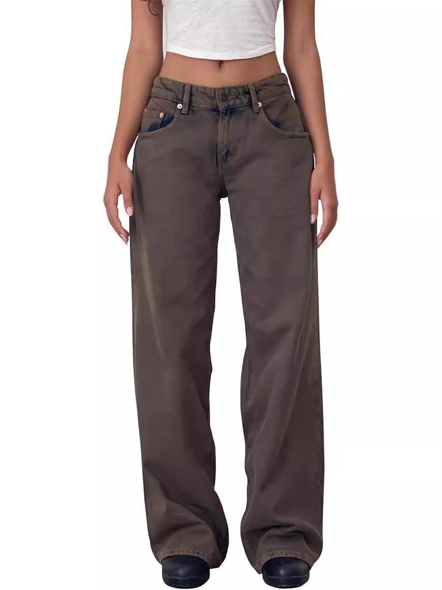 Retro Washed Straight Leg Women's Jeans - Lencensa 