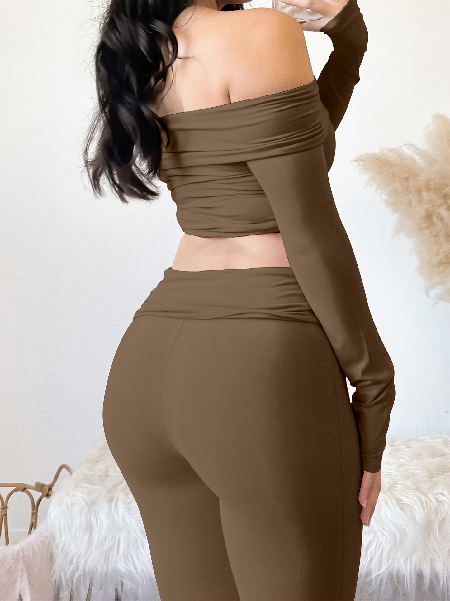 Lencensa - Ensemble Femme Top Épaules Nues et Pantalon