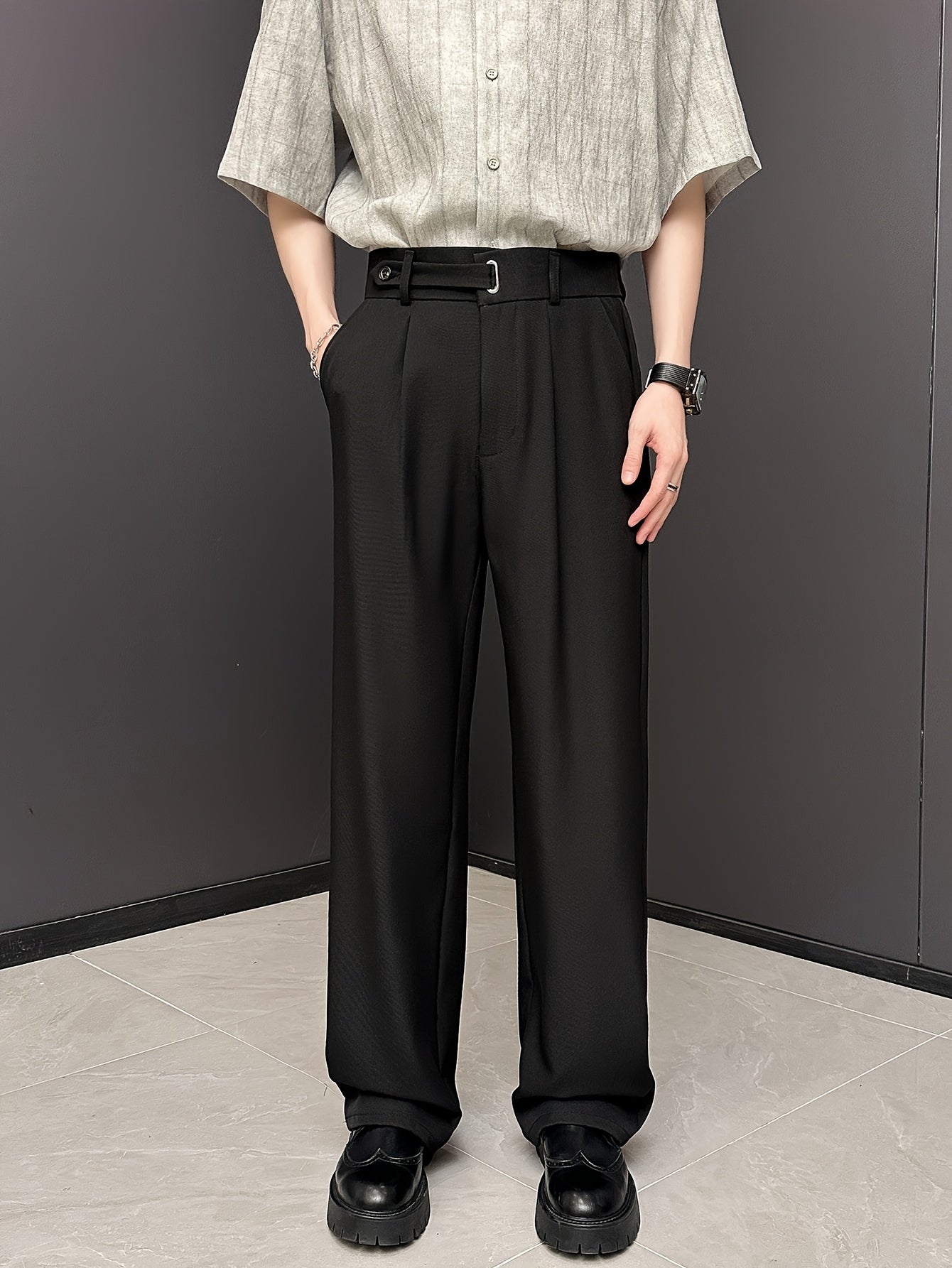 Lencensa - Pantalon Homme Business Casual Détails Boutons