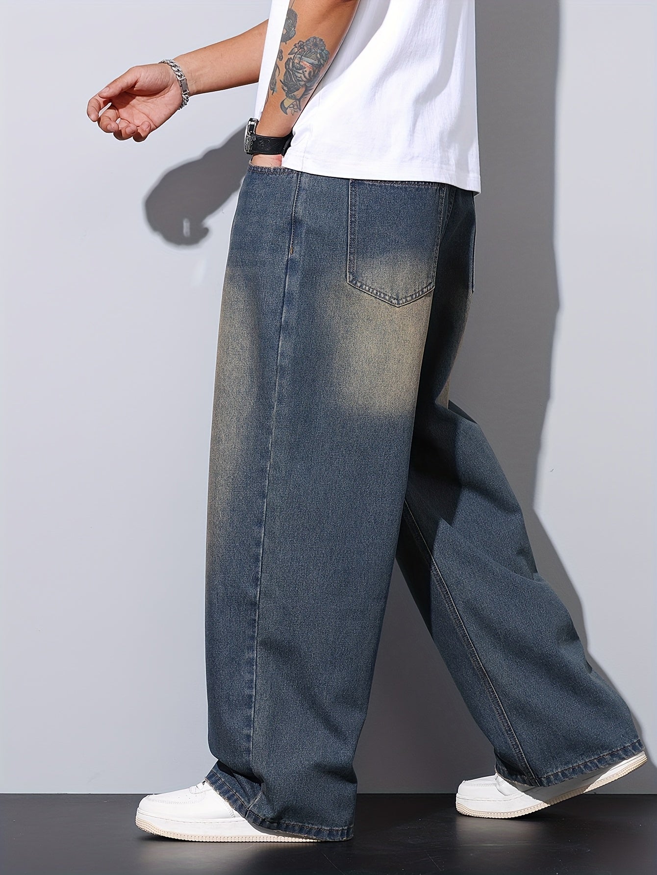 Jean Délavé Lencensa - Coupe Large Effet Usé Bleu Homme