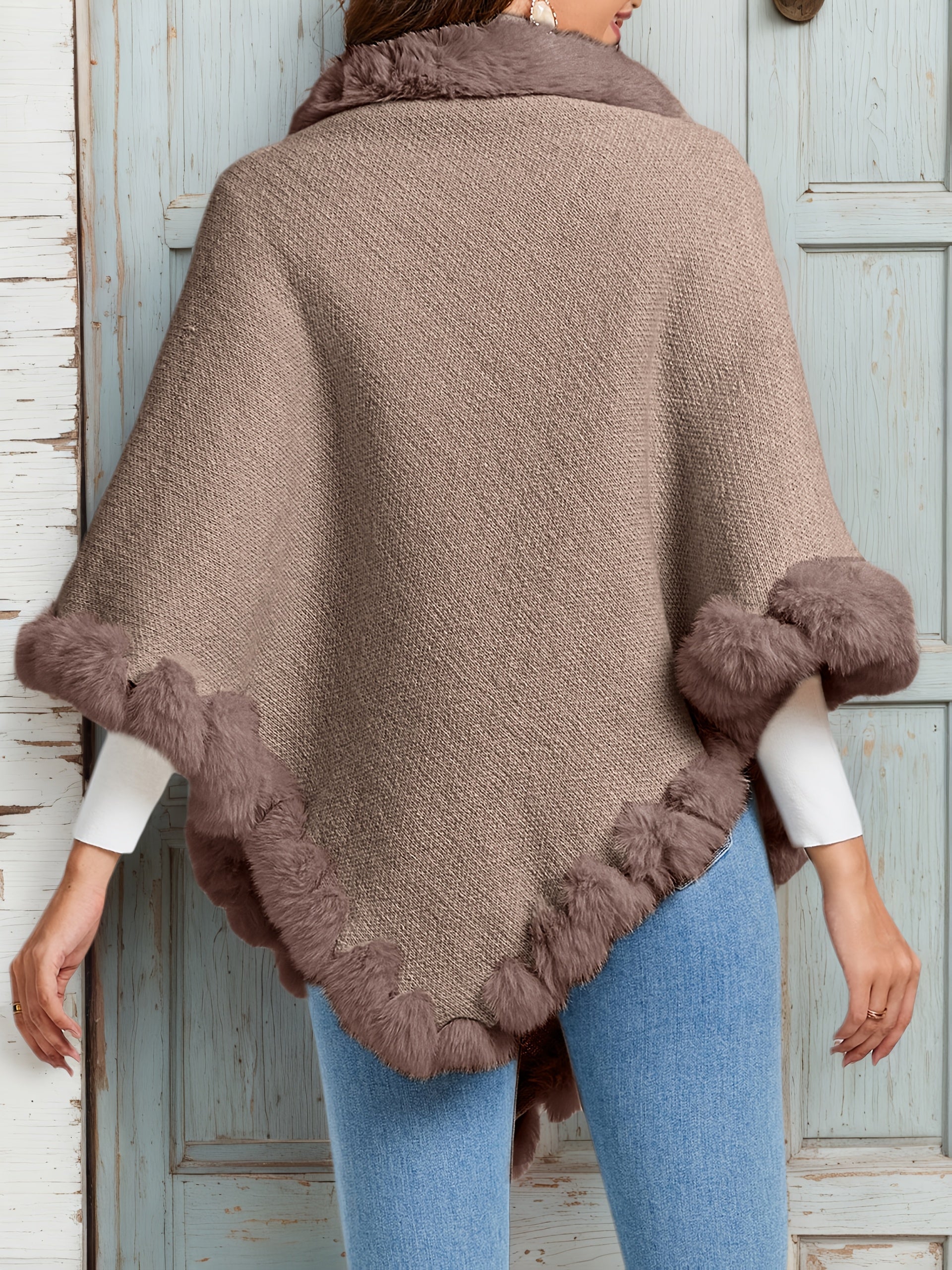 Pure Body" Elegant Special Edition Women's Solid Color Waffle Pullover, 100% Polyester with Faux Fur Collar Splice, Stylish and Warm Sweater for Autumn/Winter, Suitable for Outdoors, Office & Home Wear, Hand Washable, Gift Id - Lencensa 
