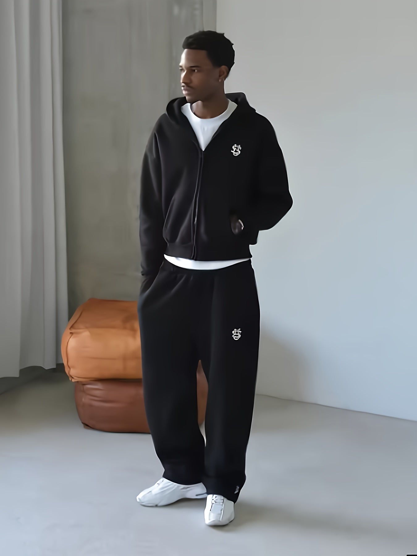 Lencensa - Jogging Homme Streetwear Broderie Dollar Gris