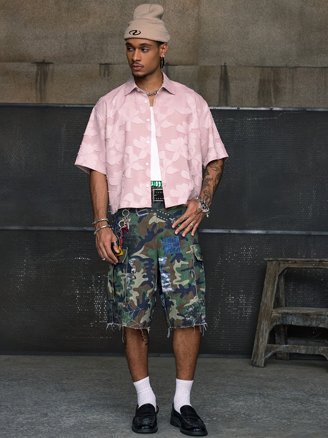 Lencensa - Chemise Homme Manches Courtes Motif Floral