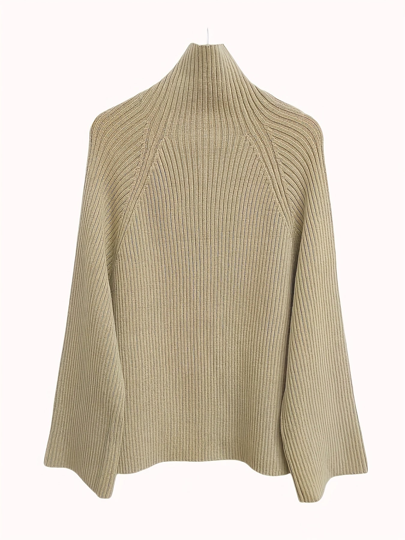 Women'S Elegant High-Neck Long Sleeve Top & Wide-Leg Pants Set - Beige Ribbed Sweater with Drawstring Waist, Casual Fall/Winter Outfit, Casual Attire|Ribbed Texture| Construction, Sweater Set - Lencensa 