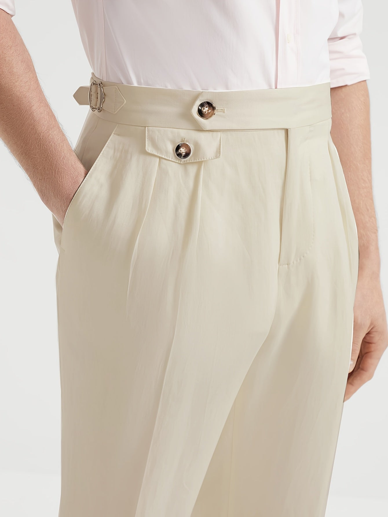 Lencensa - Pantalon Homme Taille Haute Beige Formel