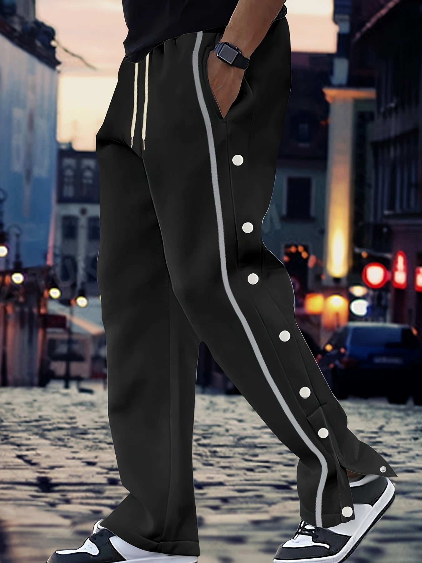 Jogging Bleu Royal Lencensa - Bandes Blanches Détails Boutons Homme