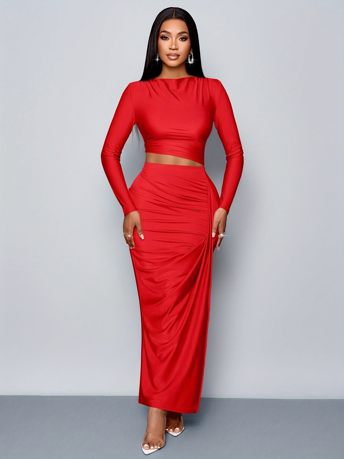Lencensa - Ensemble Robe Midi Tricot Mode Femme