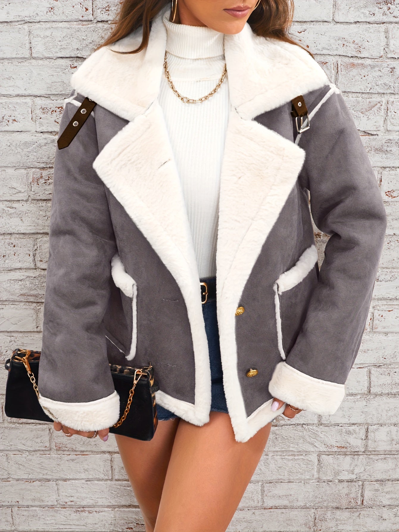 Lapel Plush Jacket, Winter Warm Casual Outwear, Women's Clothing - Lencensa 