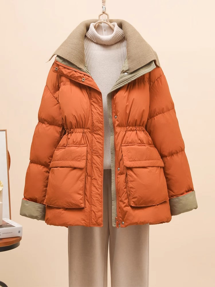 Women's Mid-Length Down Jacket with Waist Design - Lencensa 