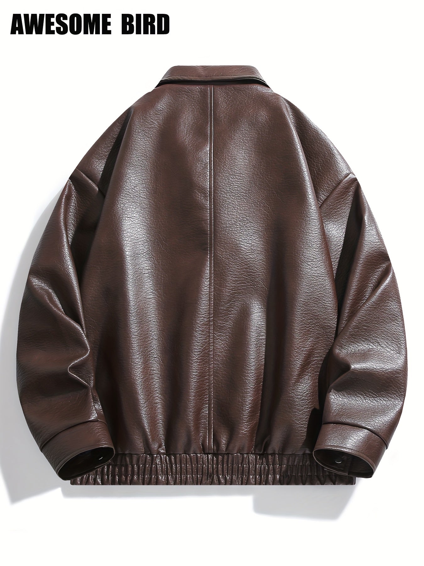 Lencensa - Veste Cuir PU Homme Marron Style urbain