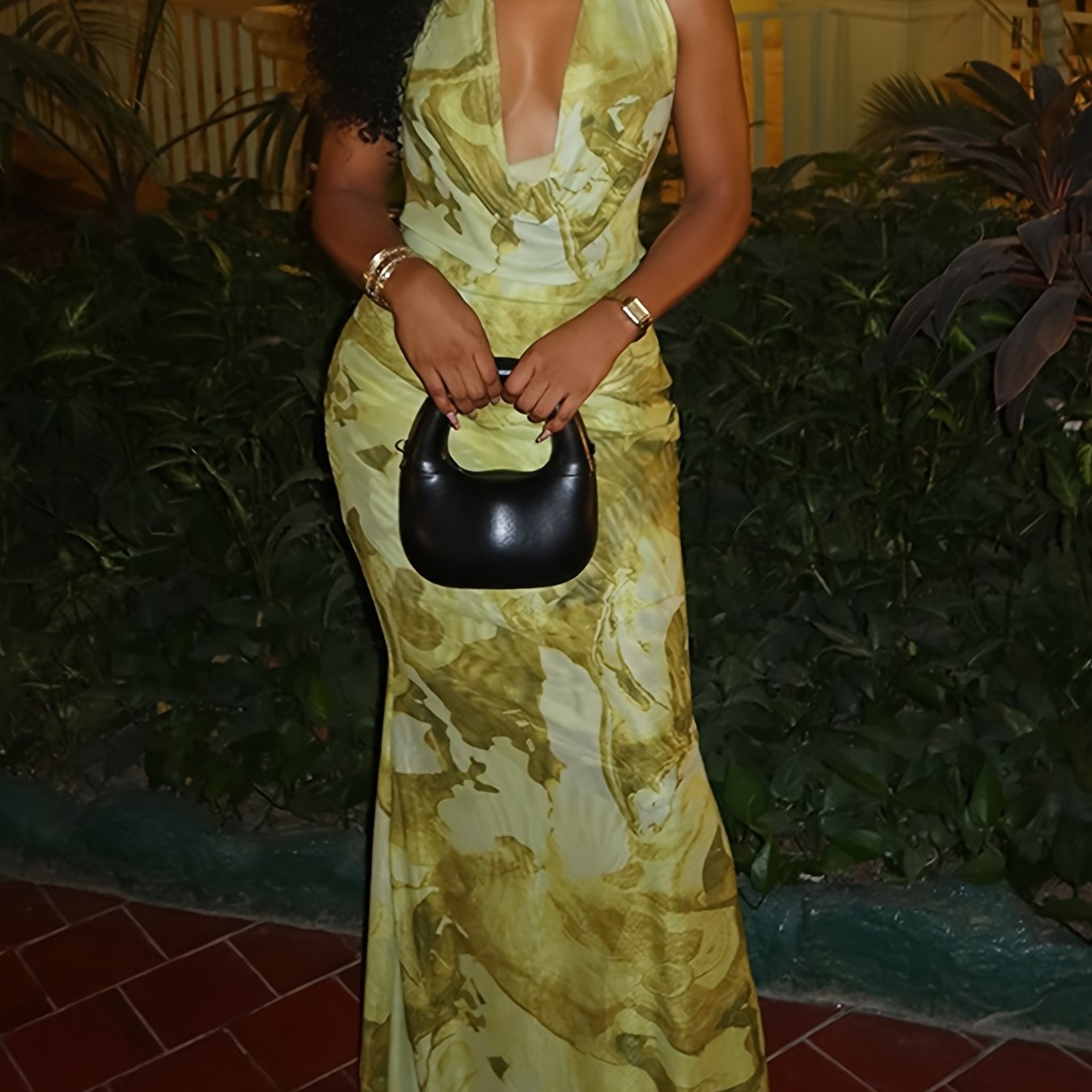 Robe de Soirée Lencensa - Dégradé Jaune Vert Col V Élégante Femme
