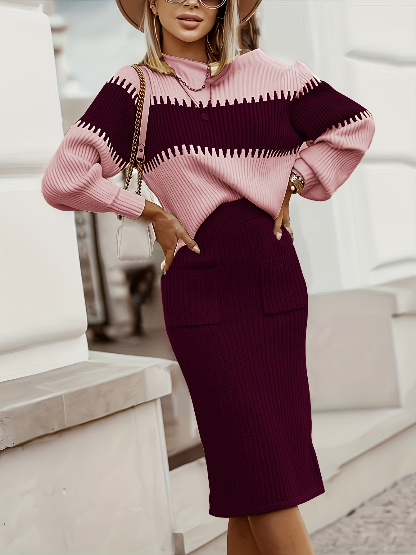 Ensemble Deux Pièces Femme Élégant - Cardigan Manches Longues & Jupe Marron 2025 - Lencensa 