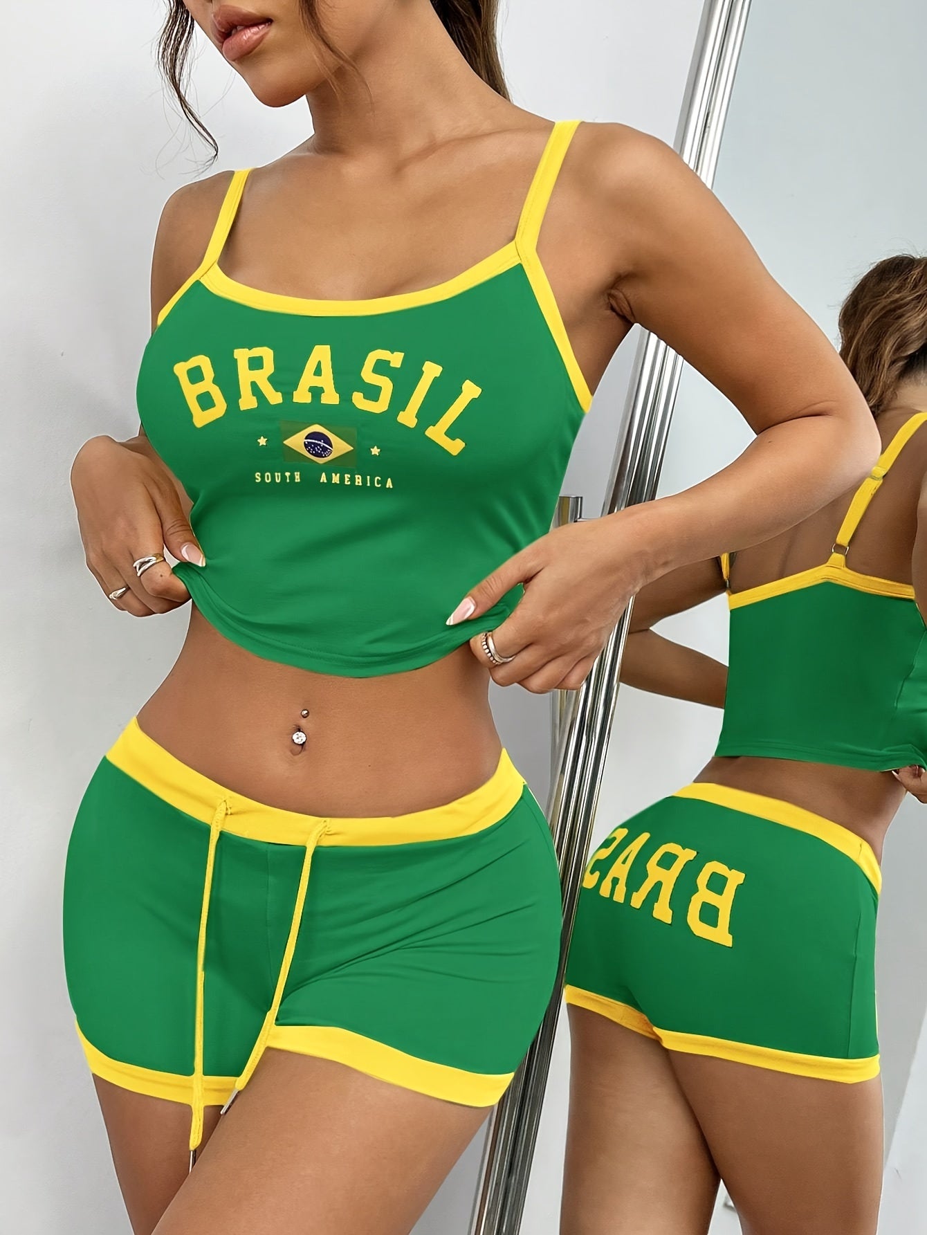 Lencensa - Ensemble Débardeur et Short Drapeau Brésil