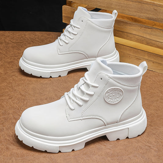 Bottes de randonnée à mi-haut de mode unisexe, couleur unie, style sportif décontracté, chaussures à lacets toutes saisons, fausse tige, intérieur en tissu, semelle en caoutchouc, bout uni pour hommes et femmes