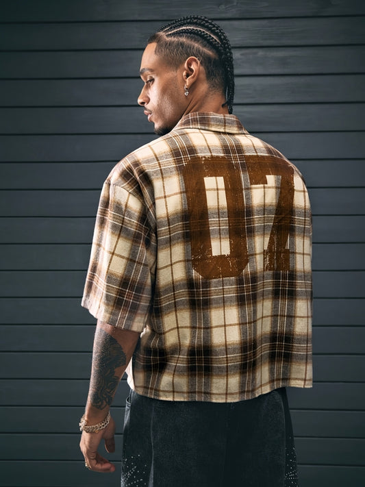 Lencensa - Chemise Homme Rayures et Carreaux Manches Courtes