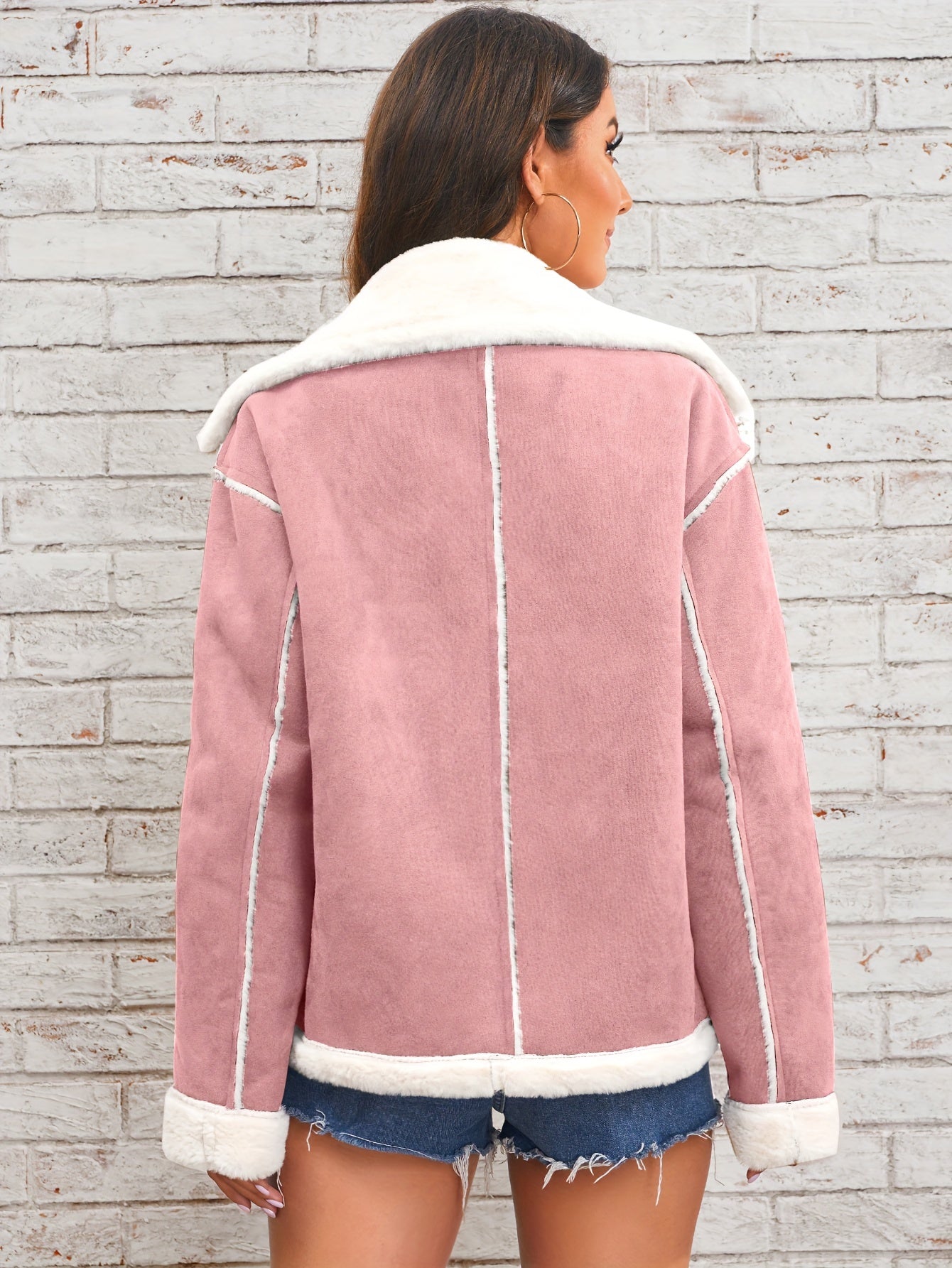 Lapel Plush Jacket, Winter Warm Casual Outwear, Women's Clothing - Lencensa 