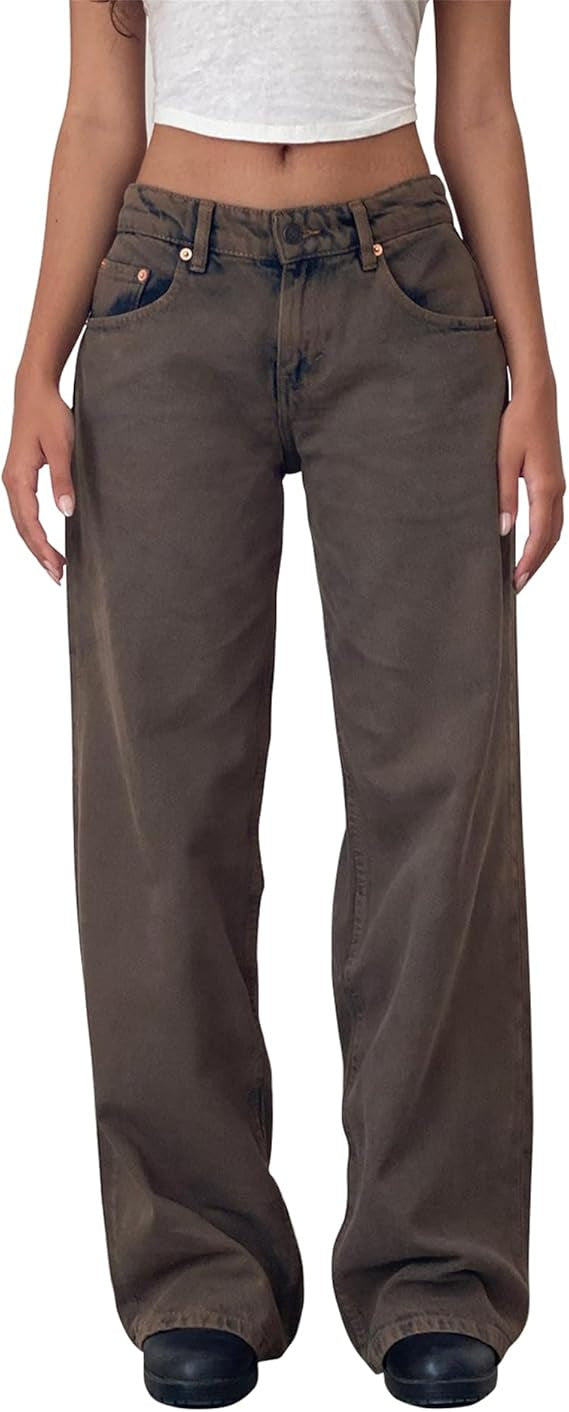 Retro Washed Straight Leg Women's Jeans - Lencensa 