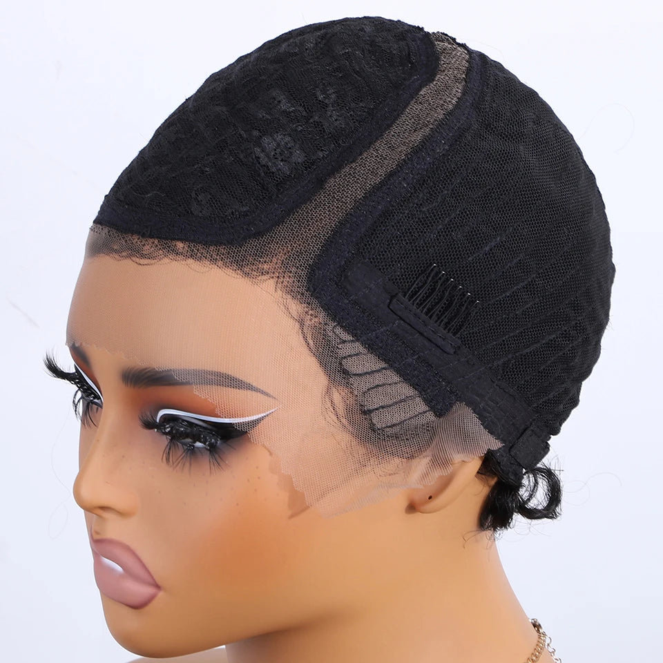 Cheveux brésiliens coupe lutin courte bouclée Bob perruque 13x6x1 t-lace avant perruque de cheveux humains profond bouclés Transparent dentelle partie perruques pour les femmes