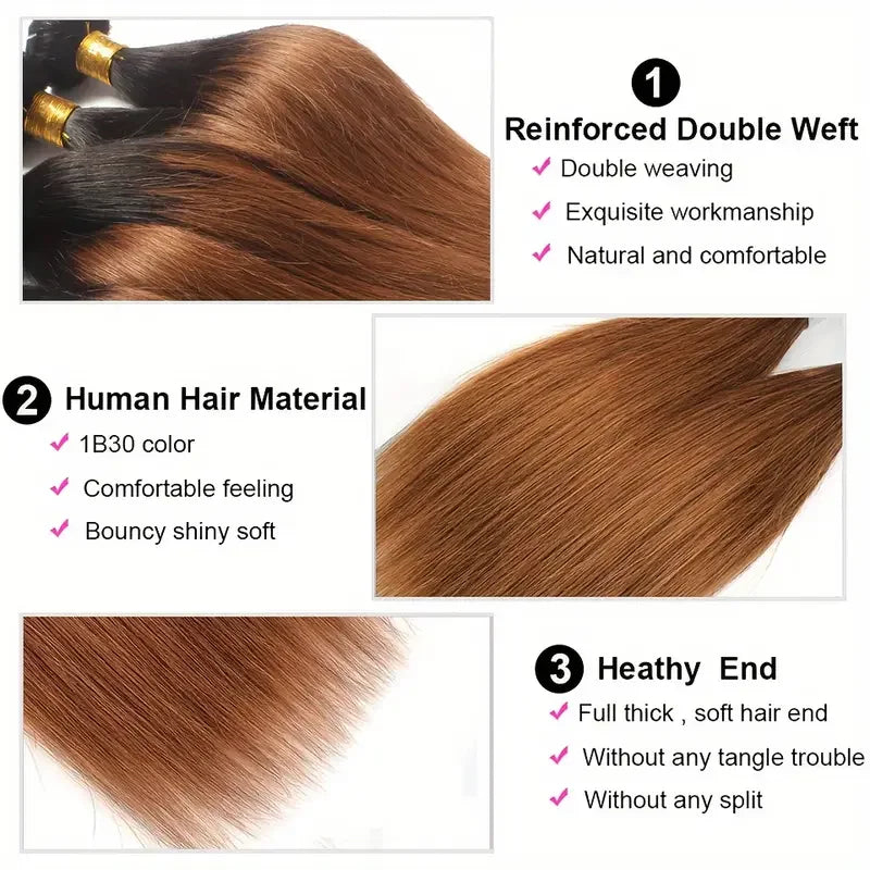 24 24 24 Ombre brun perruque cheveux humains droite 1 pièces ou 3 pièces ou 4 pièces perruques 1B/30 paquets colorés vierge brésilienne perruque pour les femmes cheveux