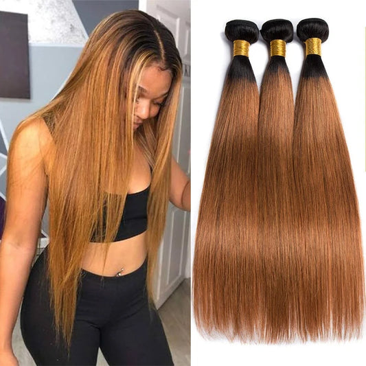 24 24 24 Ombre brun perruque cheveux humains droite 1 pièces ou 3 pièces ou 4 pièces perruques 1B/30 paquets colorés vierge brésilienne perruque pour les femmes cheveux