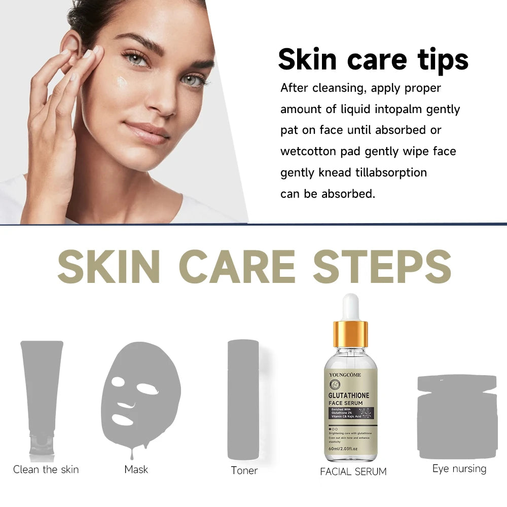 Sérum au glutathion pour le visage pour éclaircir la peau, correcteur de taches foncées, peau sensible, régénérant les cellules, Lifting, soins de la peau, 40ml/60ml
