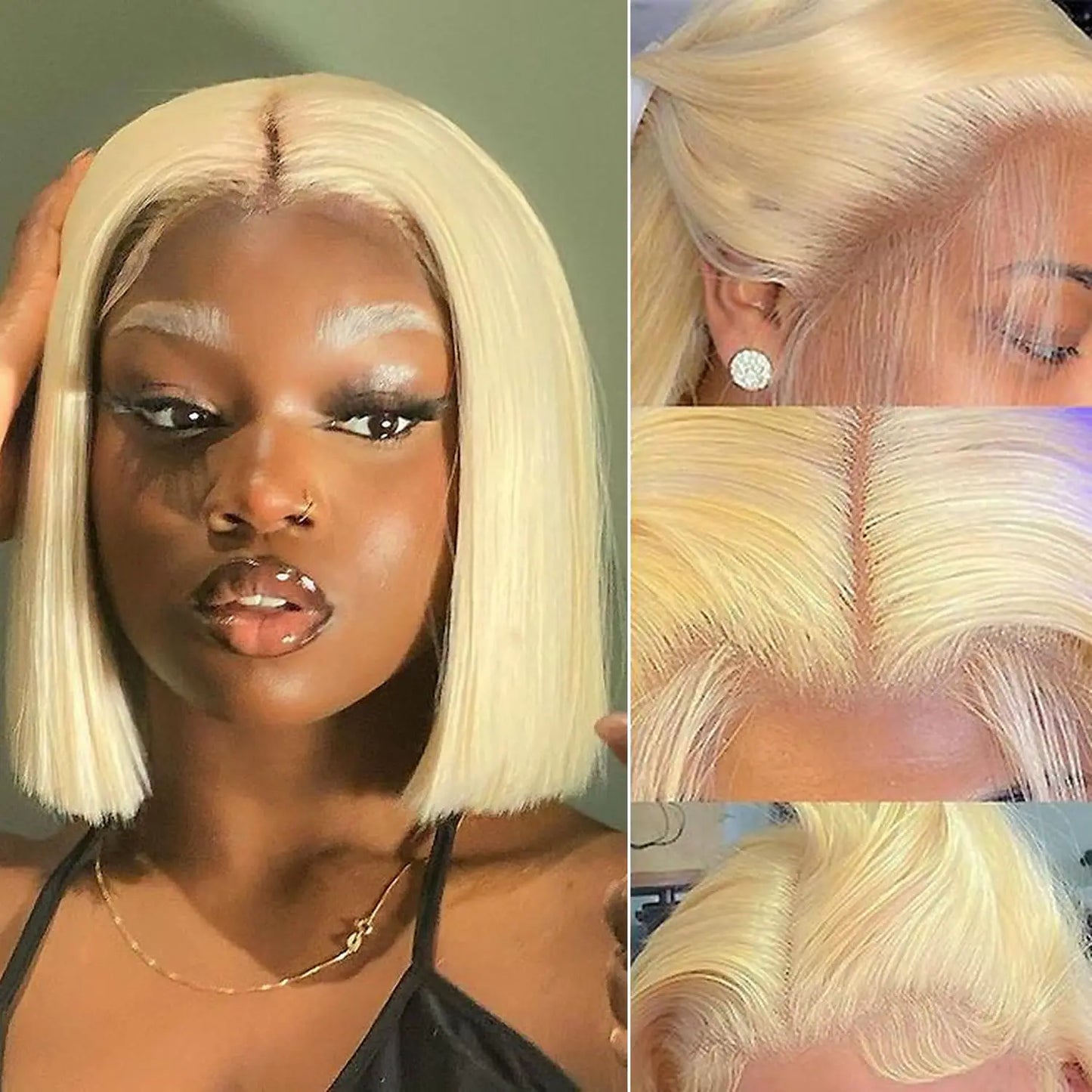 Perruque Bob courte droite avec frange 613 perruques de couleur Blonde 100% perruques de cheveux humains vierges brésiliens 13X4 HD perruque avant de dentelle pour les femmes