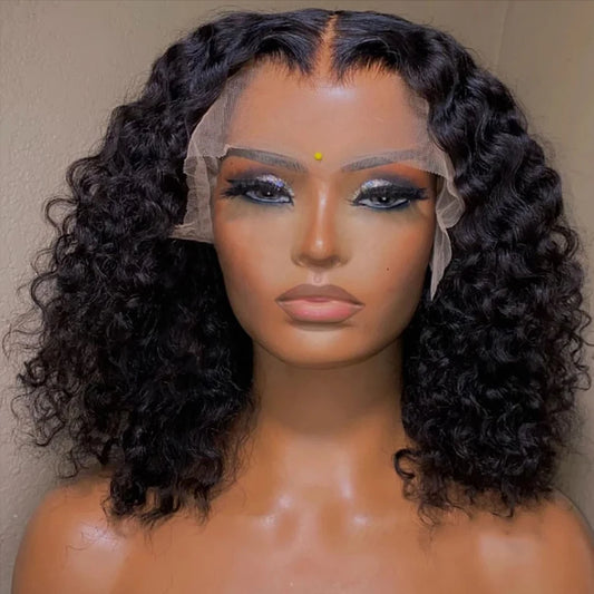Perruque 8 à 16 pouces vague d'eau Bob perruques cheveux humains porter et Go sans colle 13X4 HD dentelle transparente brésilienne profonde bouclée Bob perruques