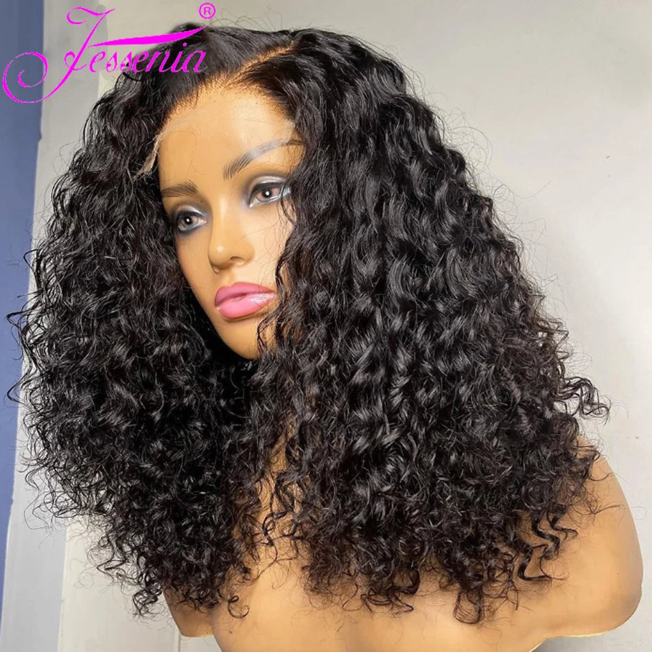 Perruque 8 à 16 pouces vague d'eau Bob perruques cheveux humains porter et Go sans colle 13X4 HD dentelle transparente brésilienne profonde bouclée Bob perruques