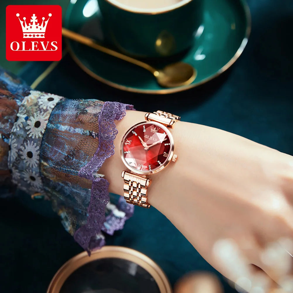 OLEVS 6642 Women Watches Luxury Rose Gold Stainless Steel Waterproof Watch Elegant Ladies Dress Watch Gift for Wife Montre Femme