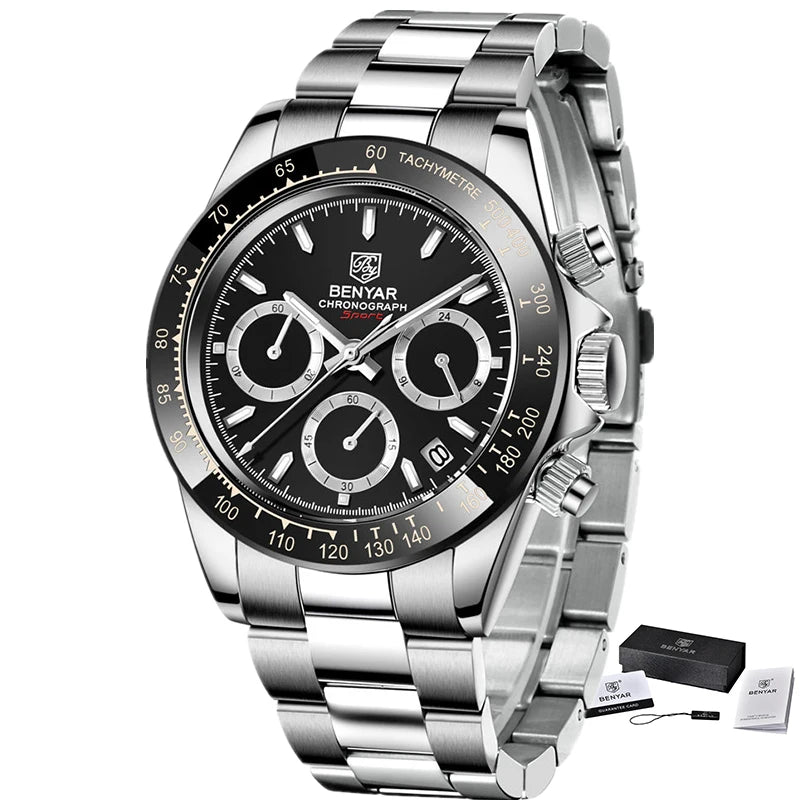 Relojes Hombre 2024 BENYAR nouvelles montres hommes marque de luxe chronographe hommes montres de Sport étanche en acier inoxydable montre à Quartz - Lencensa 