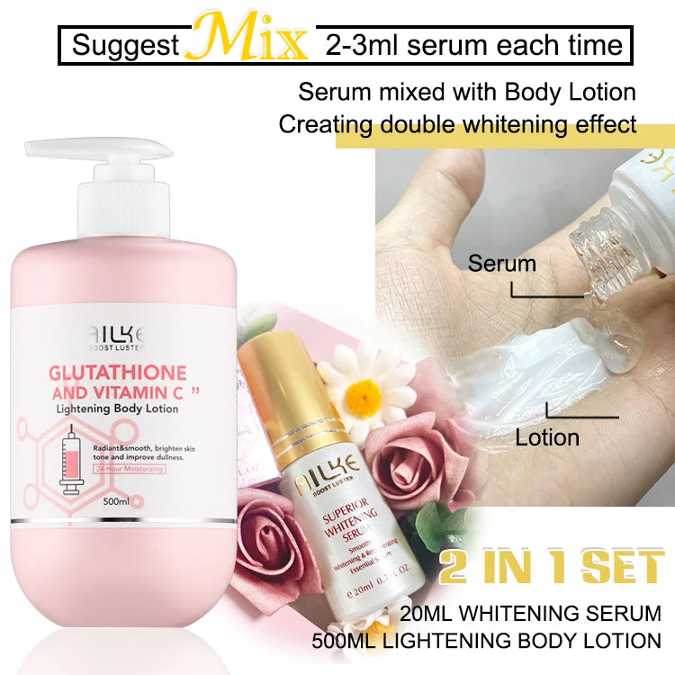 AILKE-Crème hydratante blanchissante pour le visage, élimine les taches noires, soins de la peau du visage, gratitude, corps, glutathion, vitamine C, peau noire, nouvel ensemble