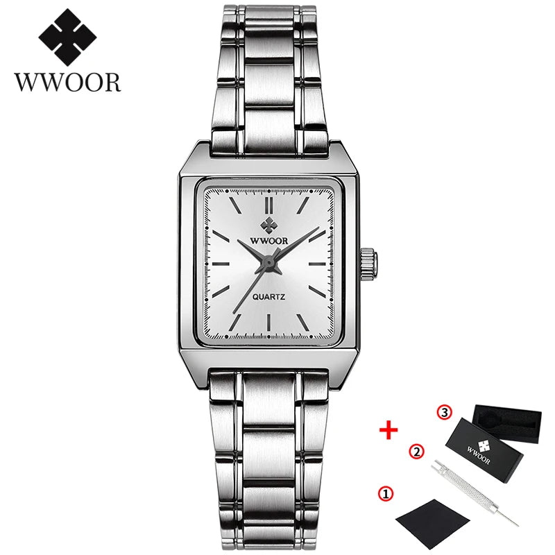 Montre Femme 2024 WWOOR marque de luxe femmes montres mode Rectangle petite Montre Femme Quartz robe dames Bracelet Montre-Bracelet