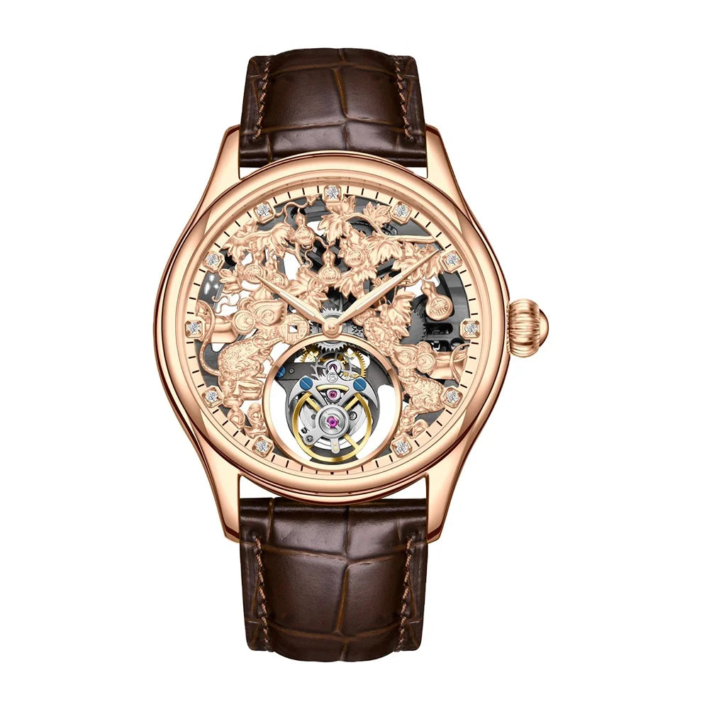 Montre Homme Original Brand Aesop 7071G Luxury Design Men Automatic Watch Skeleton Mechanical Tourbillon Watches
